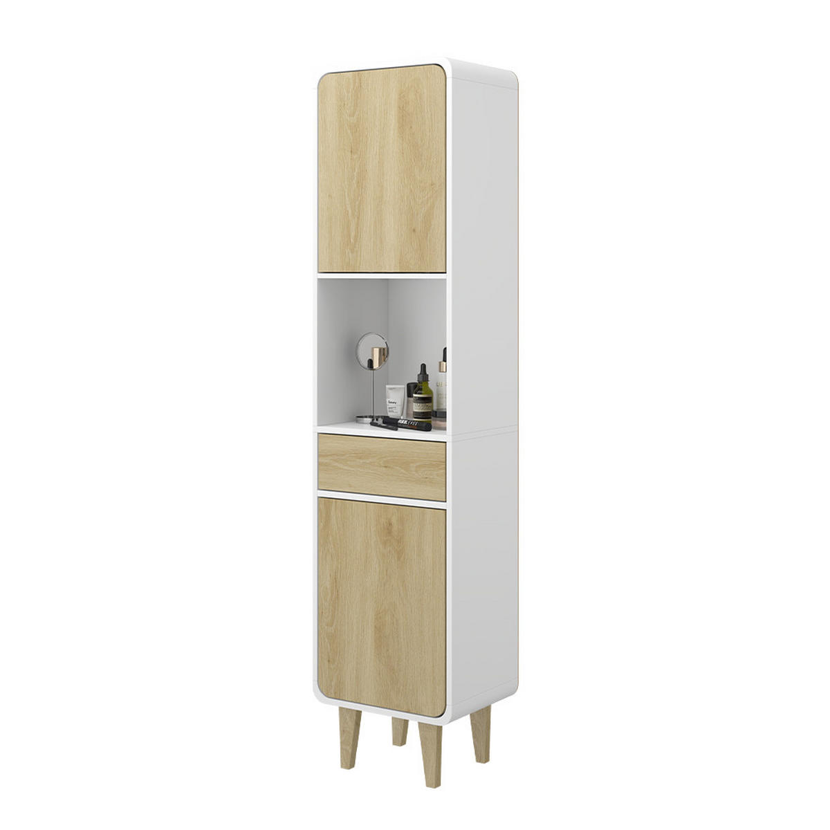 BADEZIMMERMÖBEL Arla Weiß/Eiche 40 x 161 cm - Eichefarben/Weiß, Holzwerkstoff (40/161/30cm) - Vicco