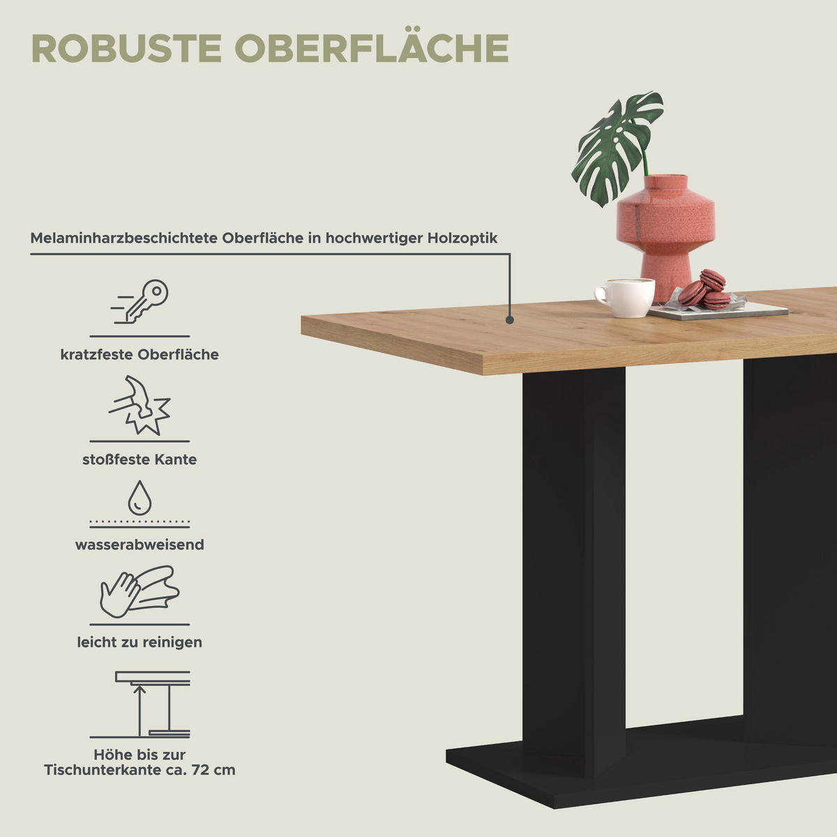 ESSTISCH GUSTAV (B/H/T: ca. 110/76/70 cm) in schwarz/Artisan Eiche Nachbildung - Schwarz, Holzwerkstoff (70/110/76cm)