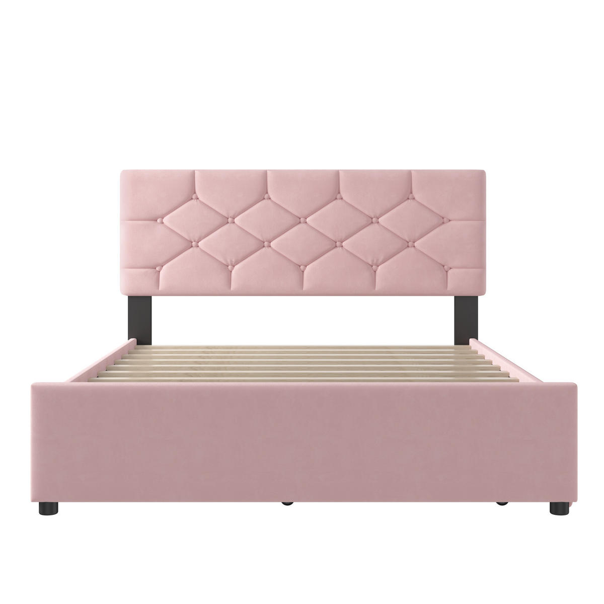 POLSTERBETT 140/200 cm rosa mit Rollcontainer aus Samt - Rosa, Textil (140/200cm) - OKWISH