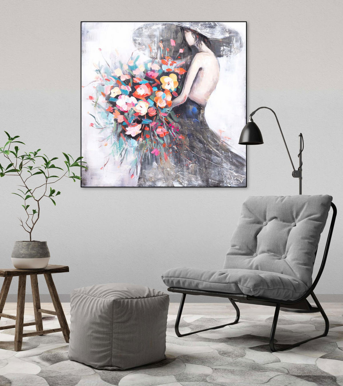 ACRYLBILD HANDGEMALT 80/80 cm - Pink/Schwarz, Holz/Textil (1.42/80cm) - KUNSTLOFT
