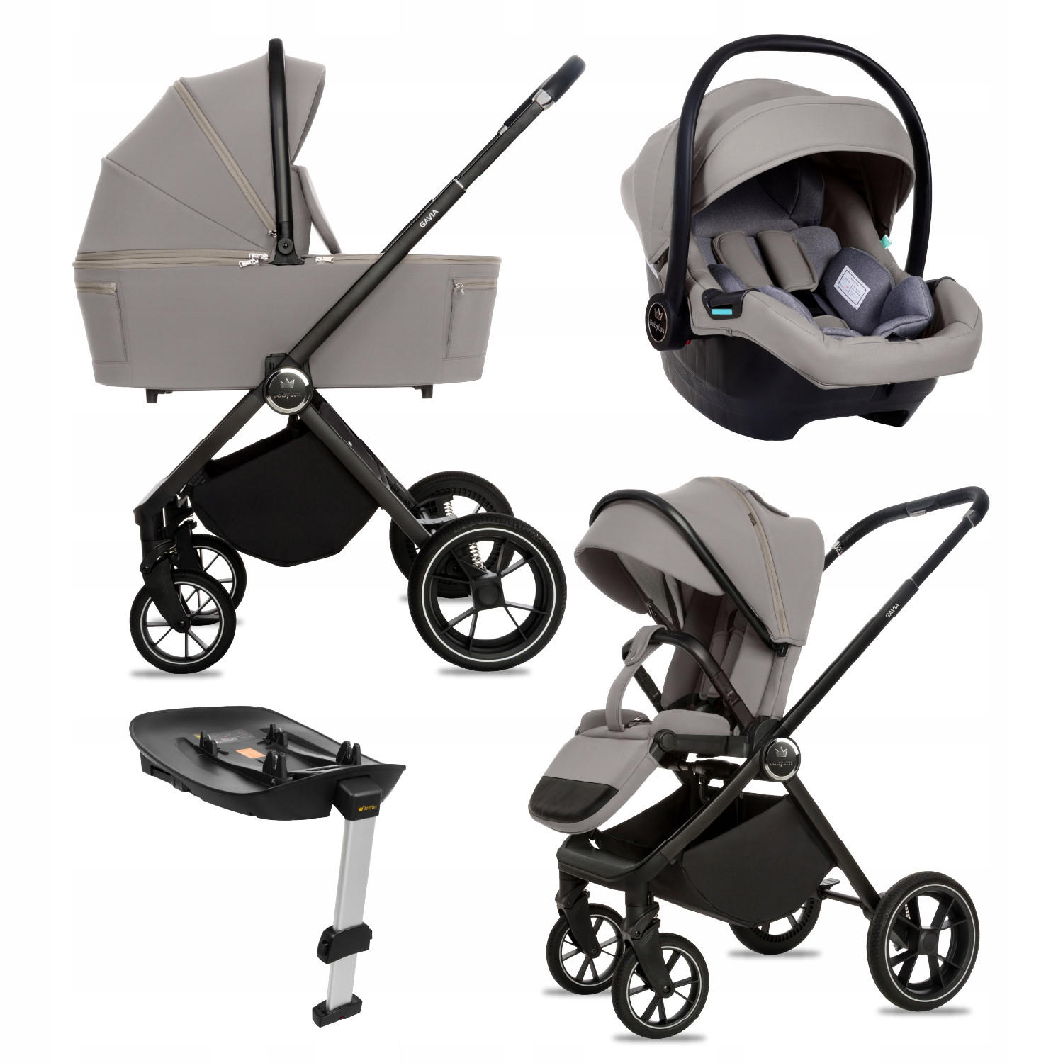 KINDERWAGEN Gavia 4in1 Grau Babywanne, Reisebuggy, Autositz, Isofix Basis - Schwarz/Grau, Textil/Metall (58/98cm) - BabyLux
