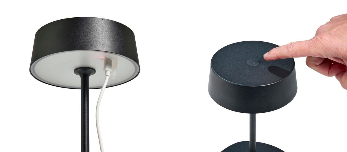 LED-TISCHLEUCHTE - elegante, dimmbare Akku-Leuchte mit Metallgehäuse und IP54 für Innen und Außen, höhenverstellbar - Schwarz, Metall (13.5/13.5/36cm) - Northpoint