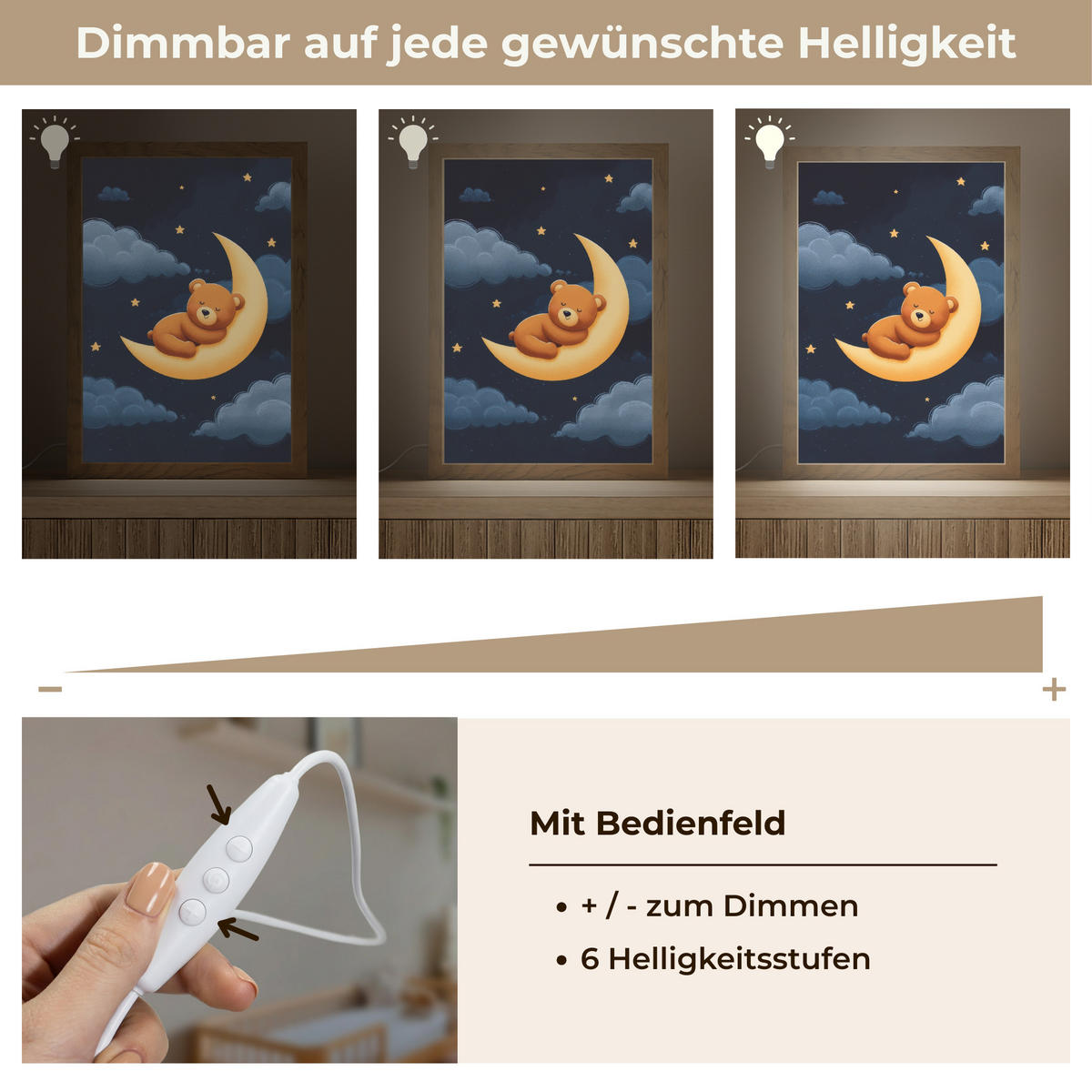 NACHTTISCHLAMPE Teddybär - Mond - Wolken - Sterne 20x30 cm - Dunkelblau, Holzwerkstoff (8/20/30cm)