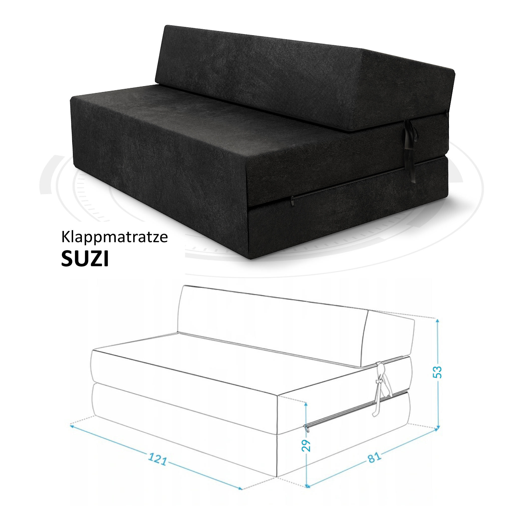 KLAPPMATRATZE SUZI MAXI - Schwarz, Textil (120/200cm) - FDM