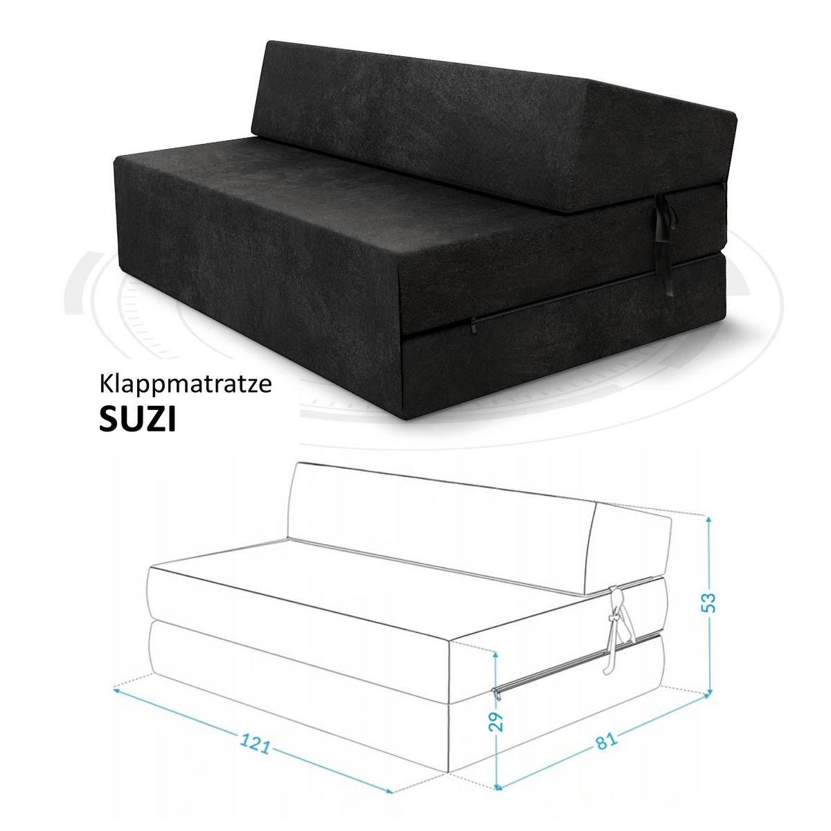 KLAPPMATRATZE SUZI MAXI - Schwarz, Textil (120/200cm) - FDM