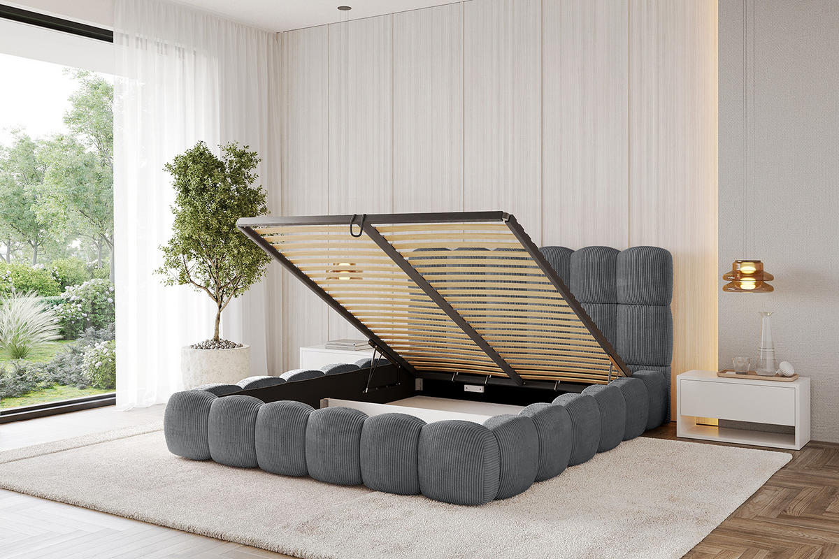 POLSTERBETT mit Bettkasten und Lattenrost, Bett mit Matratze H3/H4 - LEYA 120x200 Dunkelgrau - Anthrazit, Holzwerkstoff/Textil (120/200cm) - ALTDECOR