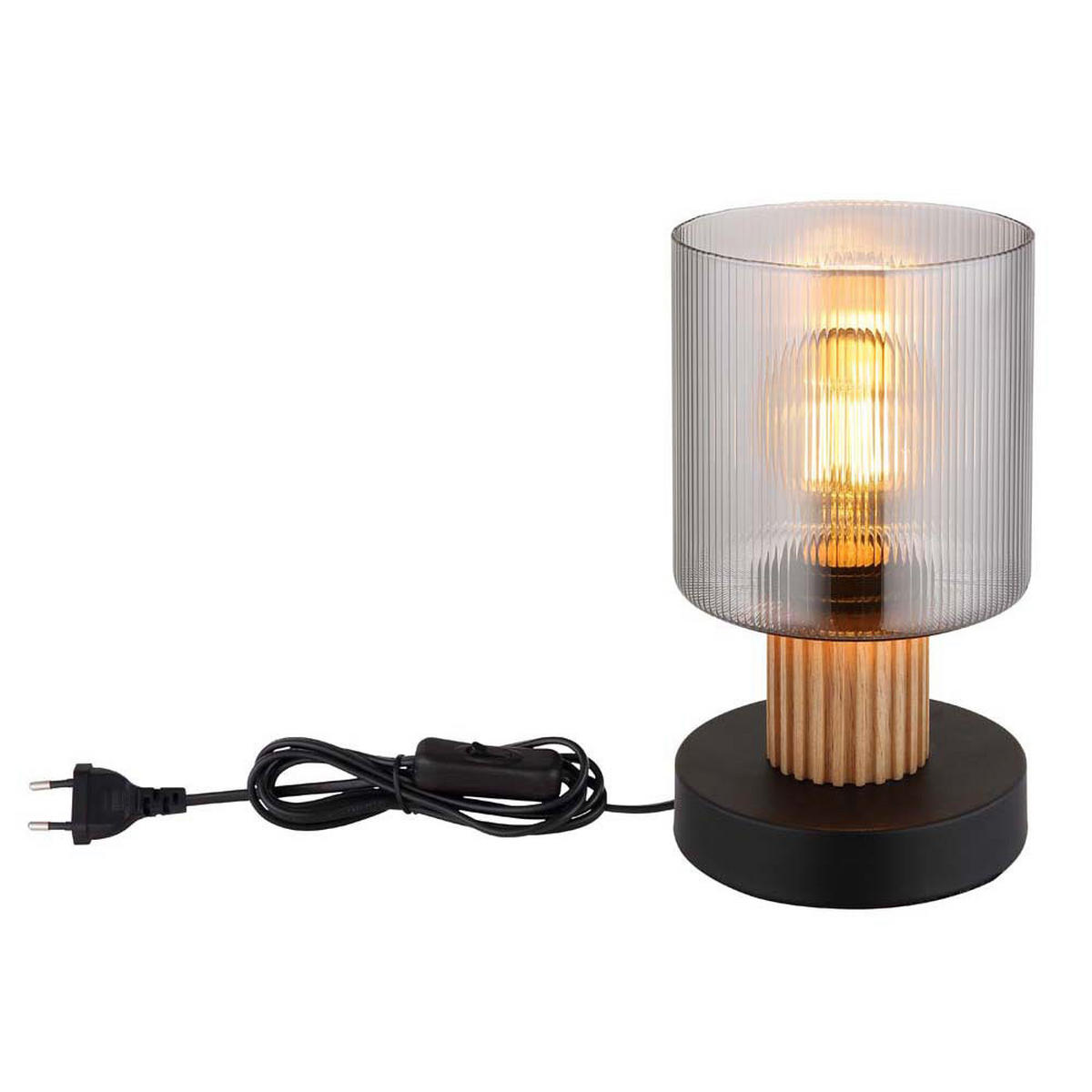 LED TISCHLEUCHTE Holz, Glas rauchfarben, Schwarz - Schwarz, Holz (12/12/21cm) - Globo Lighting