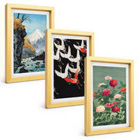 BILDER SET 3er Set - 20x30 cm Goldrahmen - Berge, Wasserfälle, Vögel, Blumen - Goldfarben, Kunststoff (20/30cm) - TULUP
