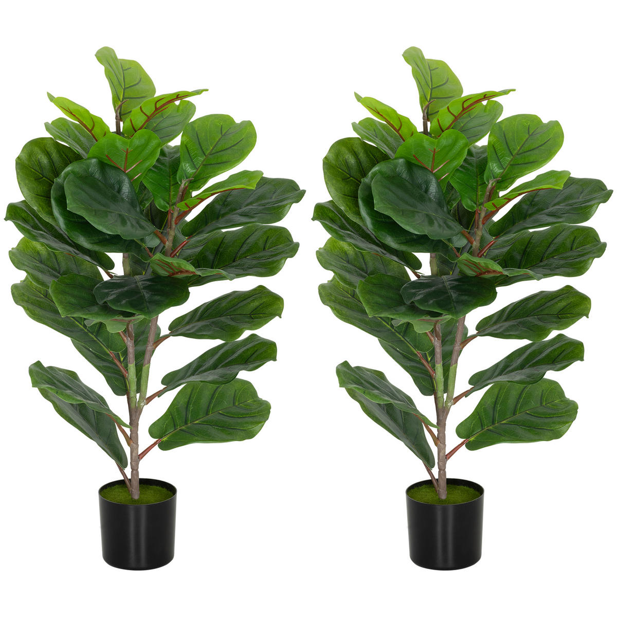 KUNSTPFLANZE 2er-Set DE-16626 80 cm, 31 Blätter, flockierte Erde Grün - Grün, Kunststoff (80cm) - ComfortXL