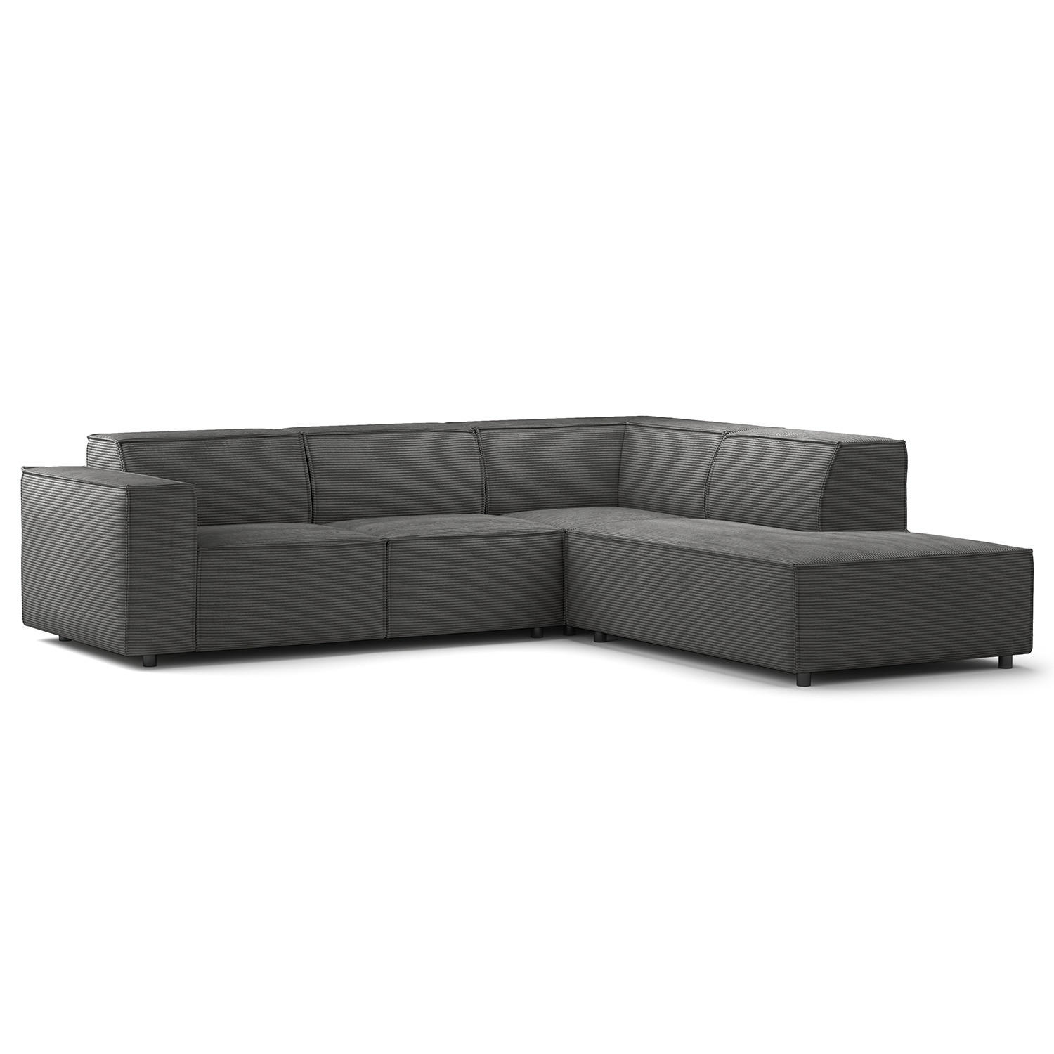 ECKSOFA mit Ottomane - Anthrazit/Schwarz, Kunststoff/Textil (260/234cm) - home24