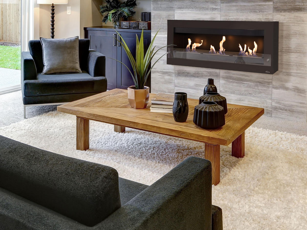 BIOETHANOL-KAMIN Schwarz Wandmodell inklusive 3.6 L Brennblock - Schwarz, Metall (136/54/21cm) - Purline