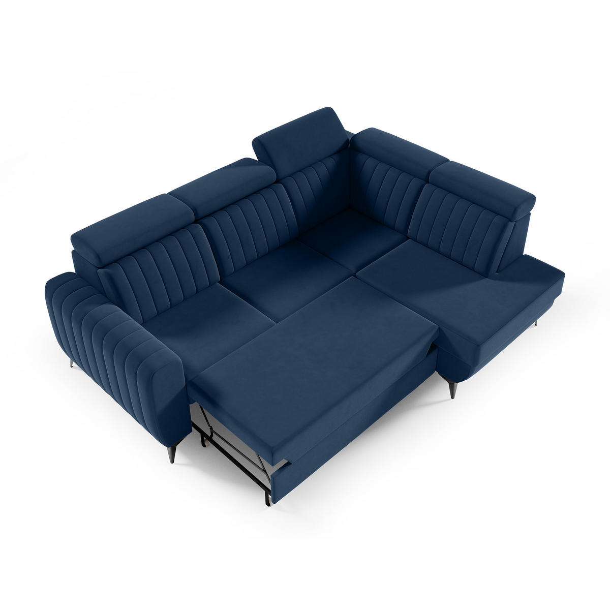 ECKSCHLAFSOFA Connor II verstellbare Kopfstützen, Dunkelblau, rechts - Schwarz/Dunkelblau, Textil (268/204cm) - Beautysofa