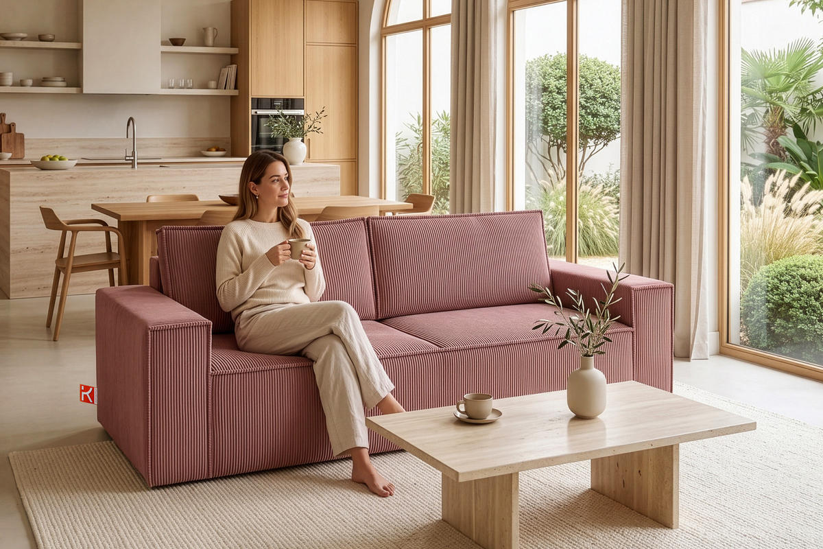 3-SITZER-SCHLAFSOFA NAPI in Pet Friendly Cord-Stoff, Rosa - Pink/Schwarz, Textil (244/89/101cm) - KONSIMO®