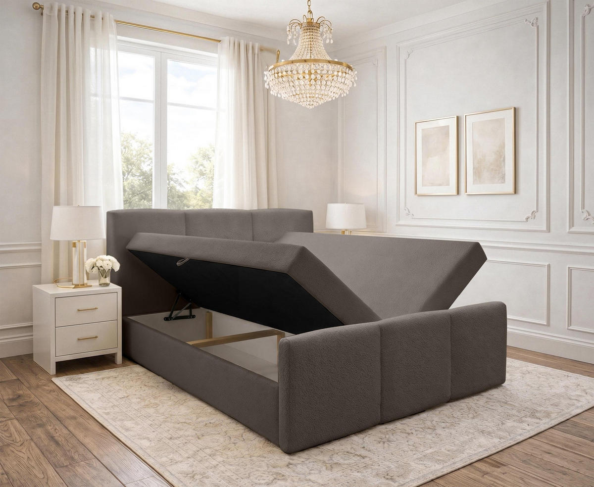 BOXBETT ANKARRA 180x200 cm mit Bettkasten und Matratze - Braun + TOPPER - Schwarz/Braun, Holz/Holzwerkstoff (180/200cm) - AX Living