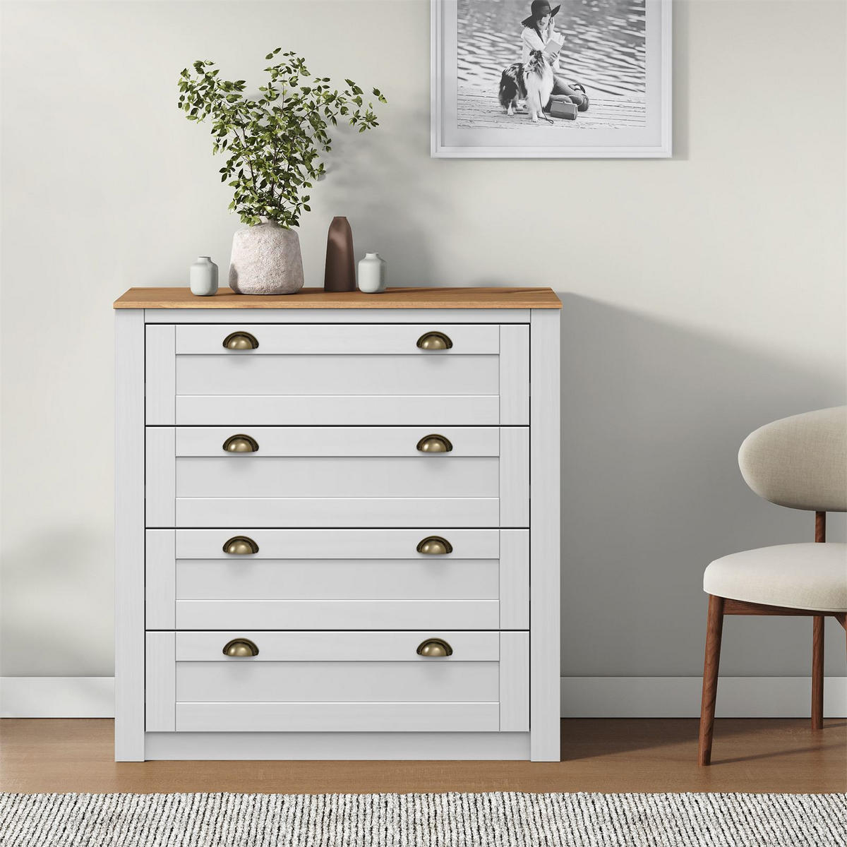 KOMMODE BOLTON - Weiß/Braun, Holz (91/93/40cm) - IDIMEX