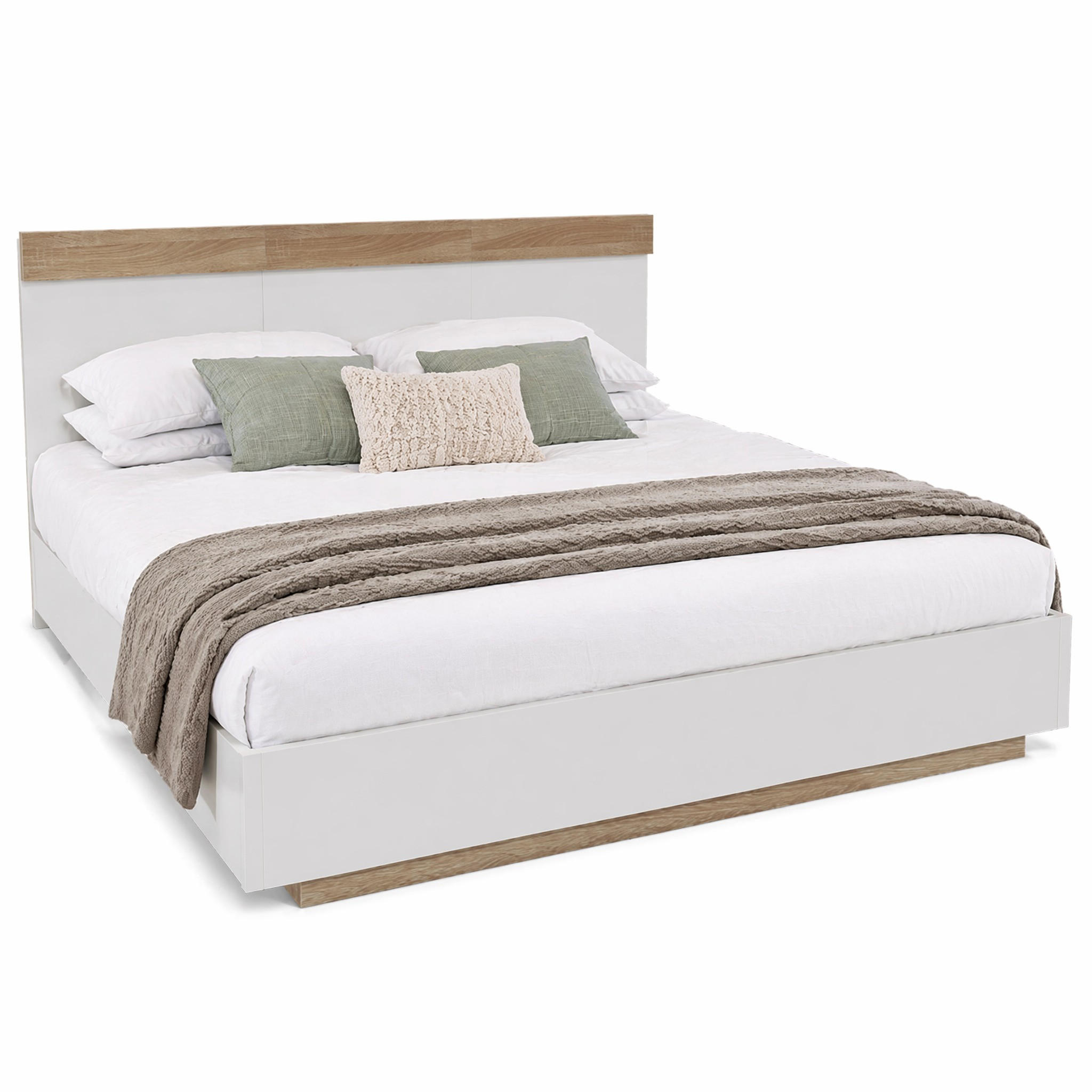 BETT 140/200 cm in Weiß & Sonoma-Eiche mit Lattenrost Holzwerkstoff Schwebebett - Eichefarben/Weiß, Holzwerkstoff (140/200cm) - STILVORA