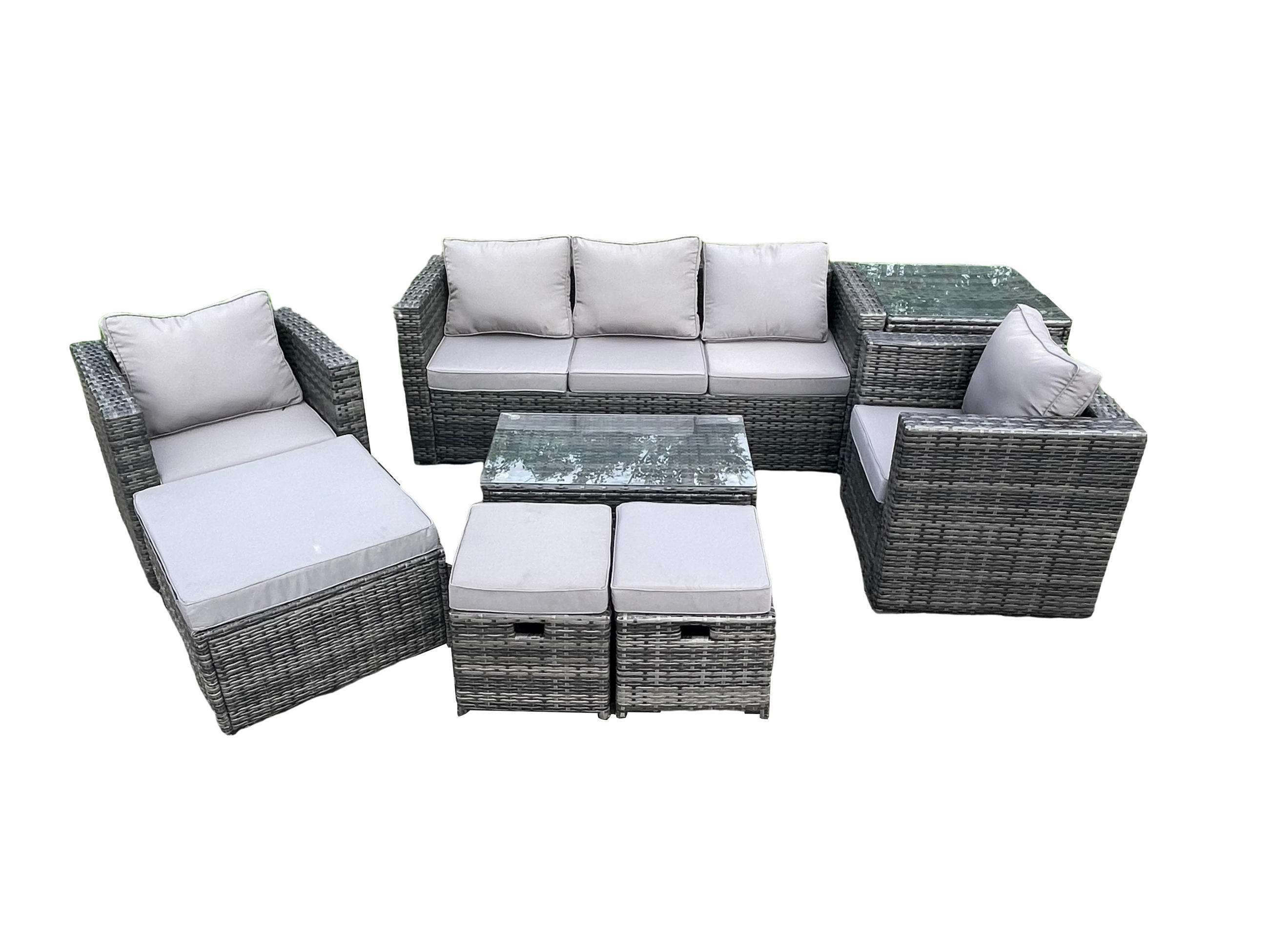 GARTENSOFA SET Polyrattan Dunkelgrau 8-Sitzer - Dunkelgrau, Metall - Fimous
