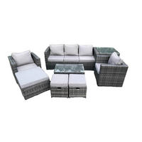 GARTENSOFA SET Polyrattan Dunkelgrau 8-Sitzer - Dunkelgrau, Metall - Fimous