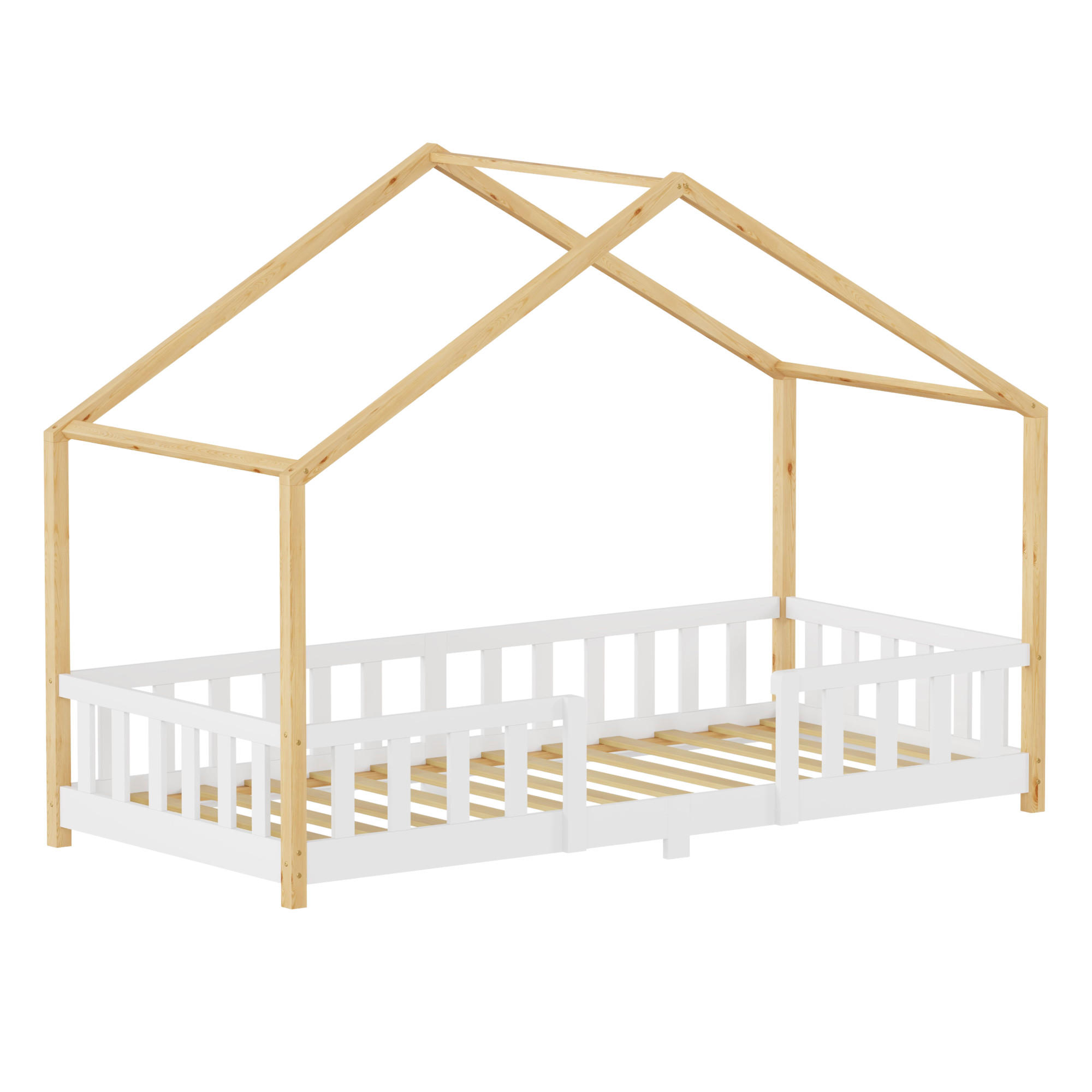 HAUSBETT Treviolo - Weiß/Naturfarben, Holz (90/200cm) - [en.casa]