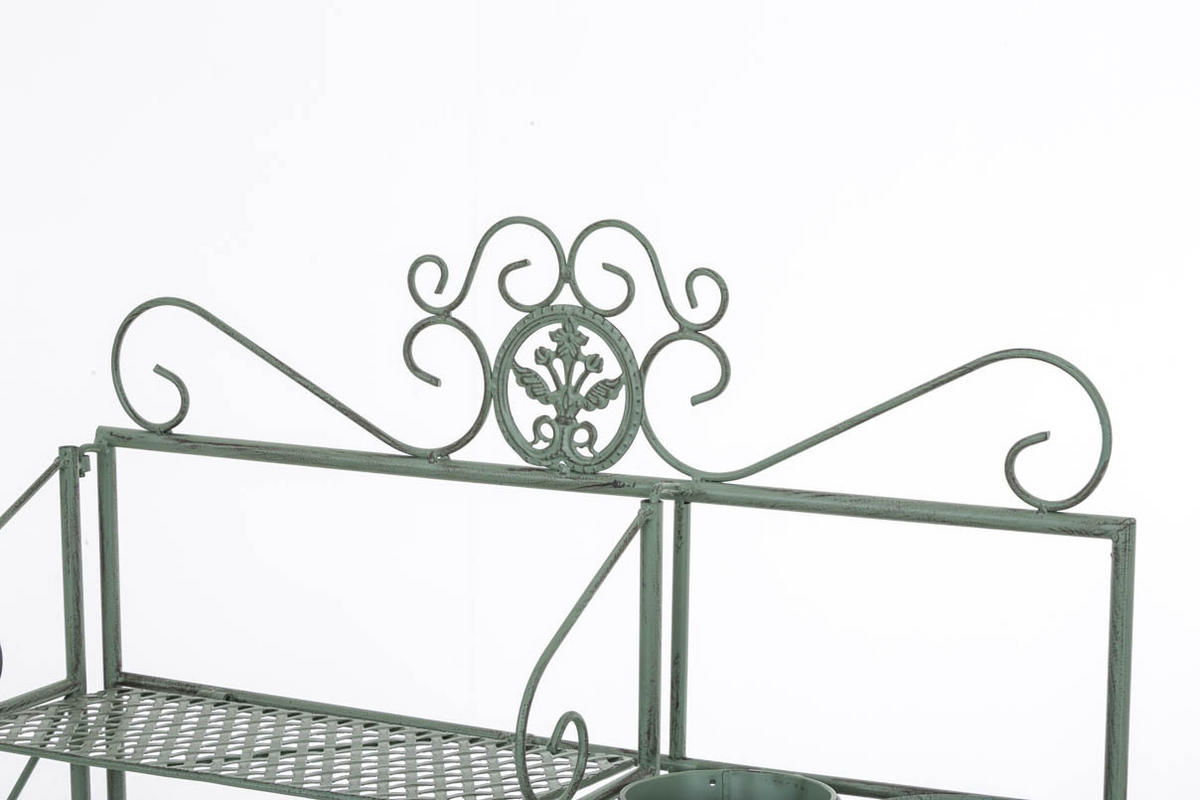 PFLANZREGAL Jena Antik Ablagen 94x30x149cm Metall Antik-Grün Pflanztisch - Grün, Metall (94/149/30cm) - DELUKE