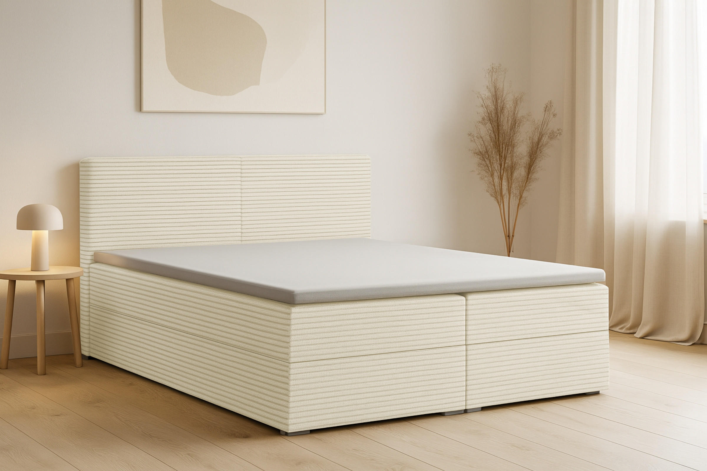 BOXBETT LON III 160/200 in Cord Creme H3 - Creme, Holz/Holzwerkstoff (160/200cm) - Deine Möbel 24