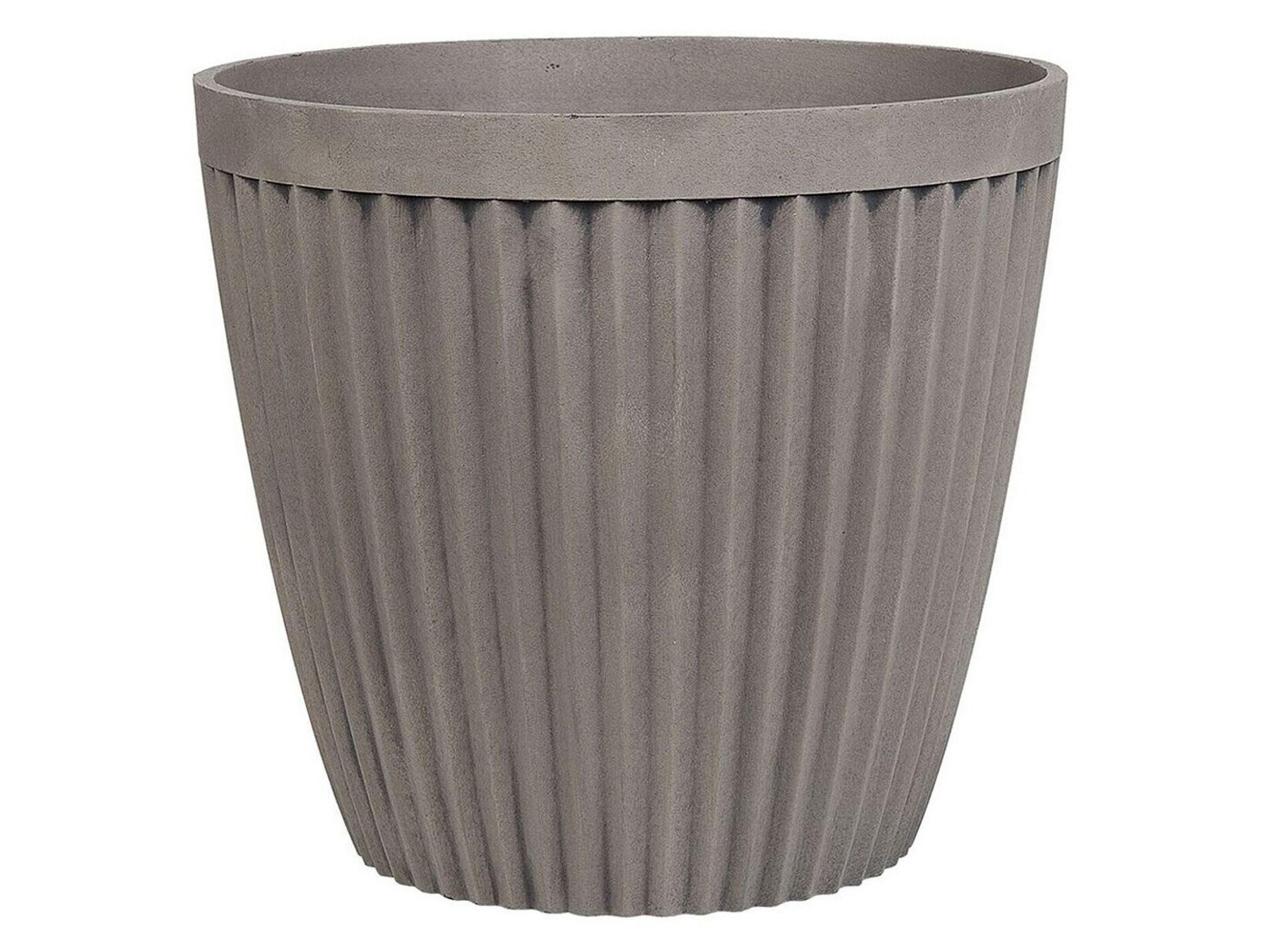 BLUMENTOPF 2er-Set taupe rund 36/36/33 cm Poka - Grau, Stein (33cm) - Beliani
