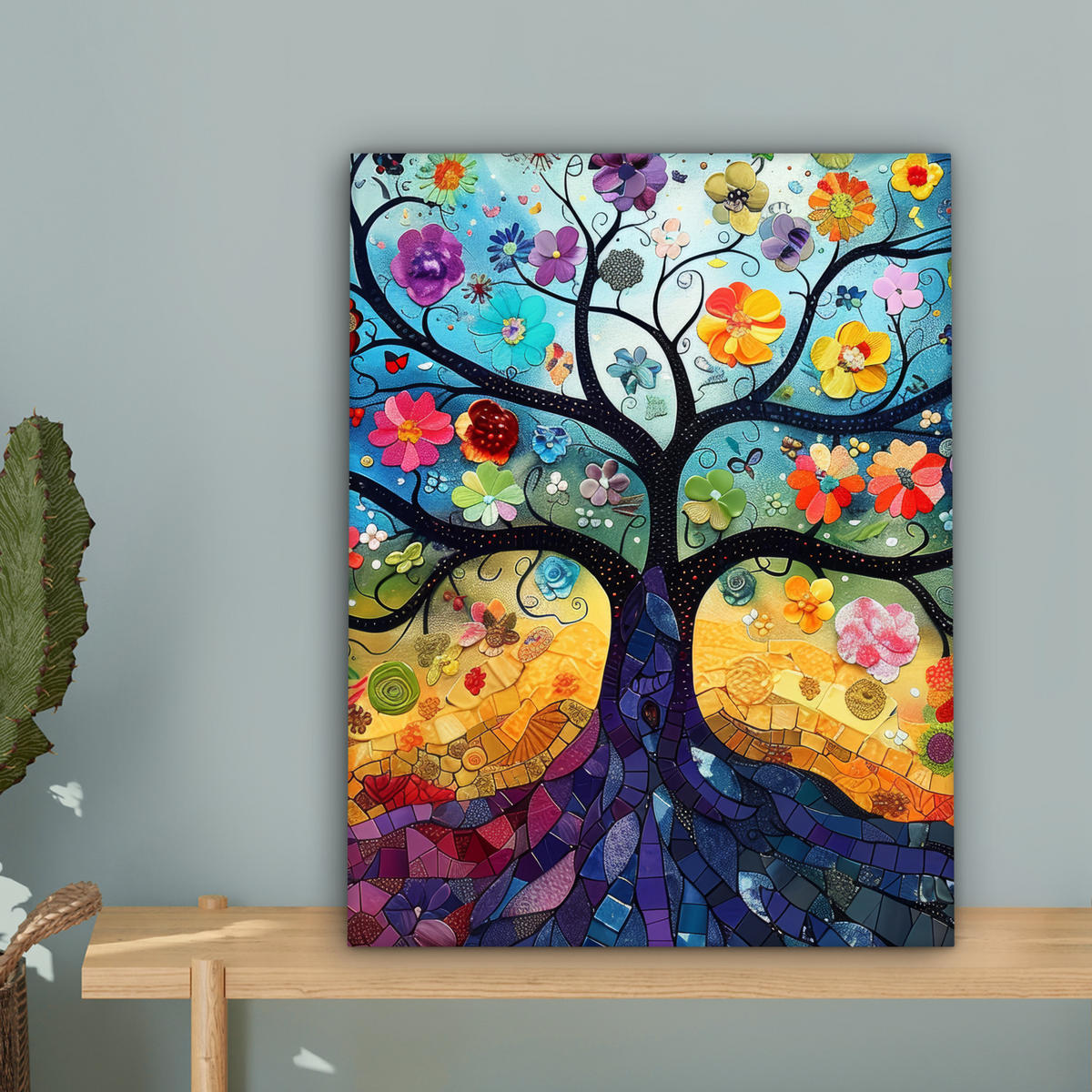 LEINWANDBILD Kunst - Baum des Lebens - Blumen - Hippie 30x40 cm - Dunkelblau, Textil (30/40cm) - MuchoWow
