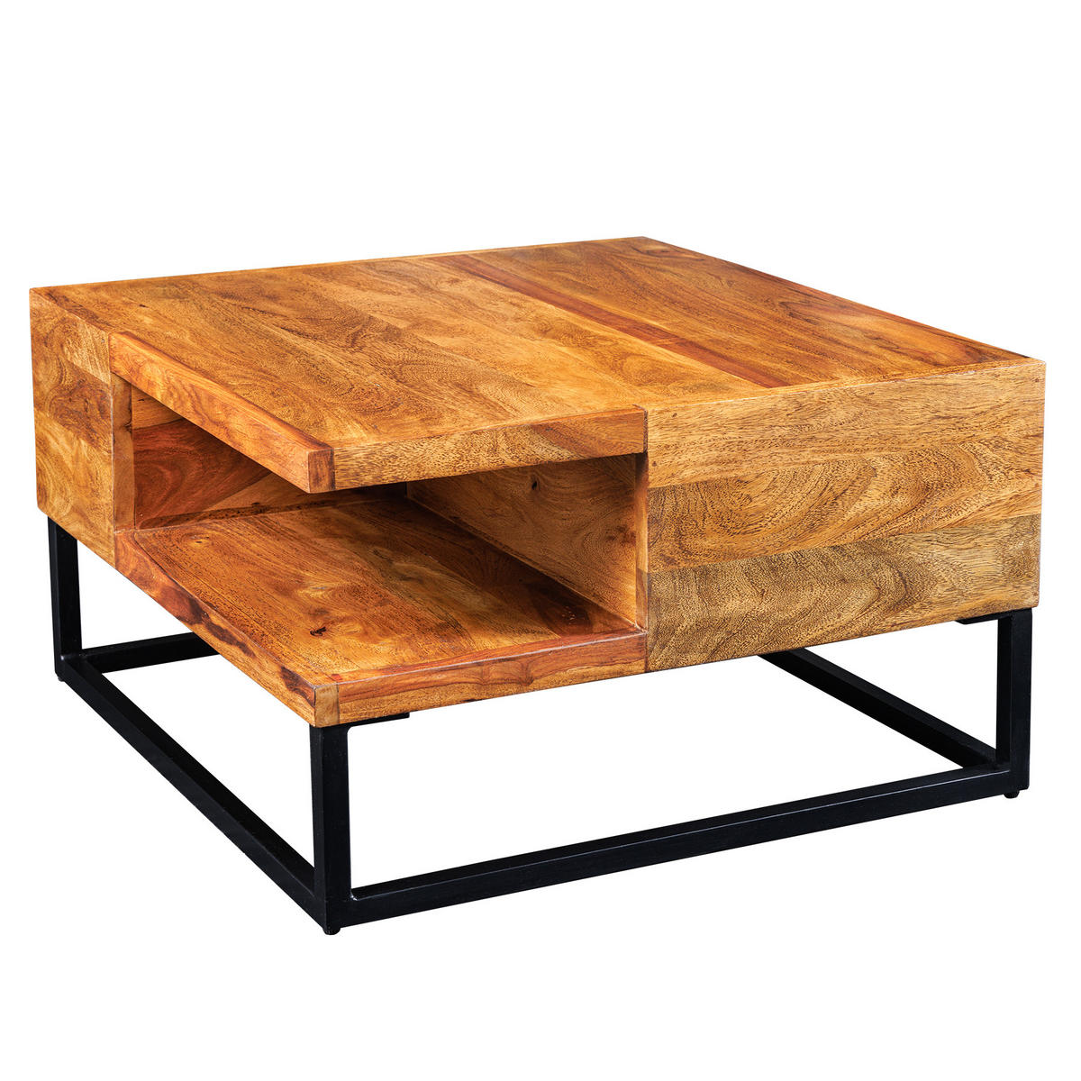 COUCHTISCH GIANT Sheesham quadratisch Natur 60cm - Silberfarben/Braun, Holz/Metall (60/60/35cm) - riess-ambiente