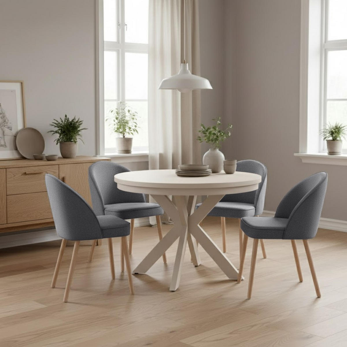 STUHL Luna, Polsterstuhl für das Esszimmer mit Buchenholzbeinen, Grau - Buchefarben/Grau, Holz (51/87/46cm) - Beautysofa