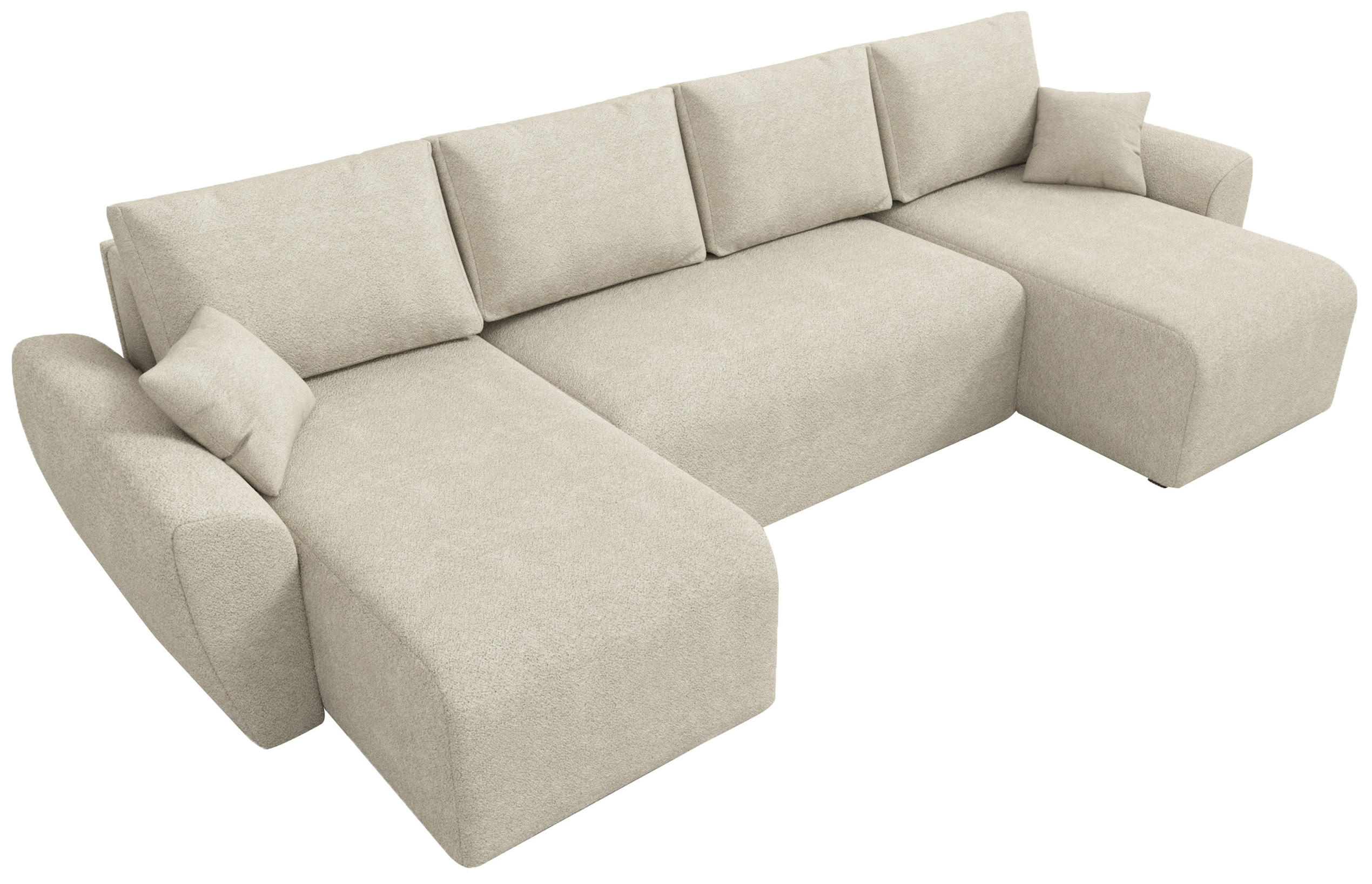 WOHLANDSCHAFT Rotterdam U mit Schlaffunktion Beige Bouclé - Grau, Textil (310/80/141cm) - Bromarkt