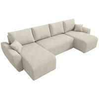 WOHLANDSCHAFT Rotterdam U mit Schlaffunktion Beige Bouclé - Grau, Textil (310/80/141cm) - Bromarkt