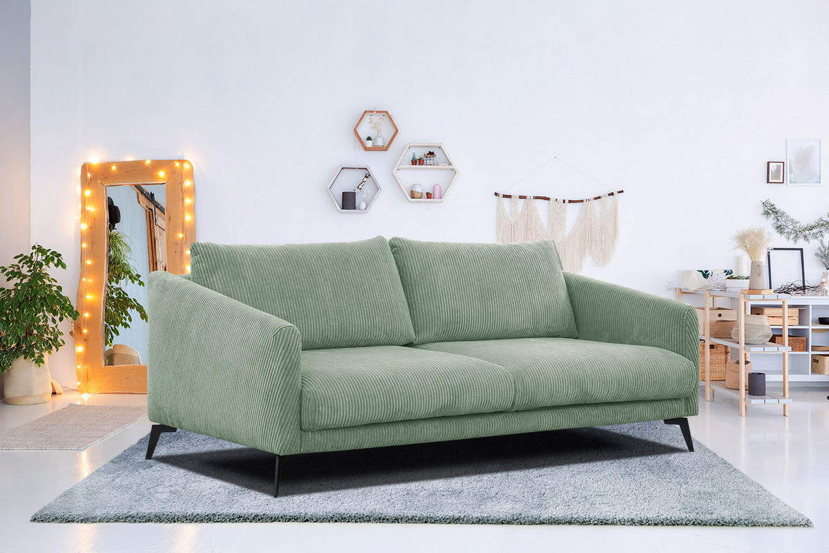 SOFA VILT 3-Sitzer, mintgrün - Schwarz/Mintgrün, Holzwerkstoff/Kunststoff (202/89/94cm) - Courtois Laville