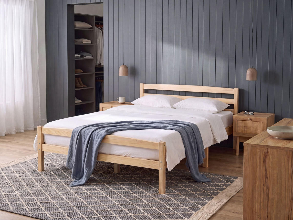 POSTEL s roštem 160/200 cm Borovicové dřevo Světle hnědá Echallon - hnědá/světle hnědá, dřevo (160/200cm) - Beliani