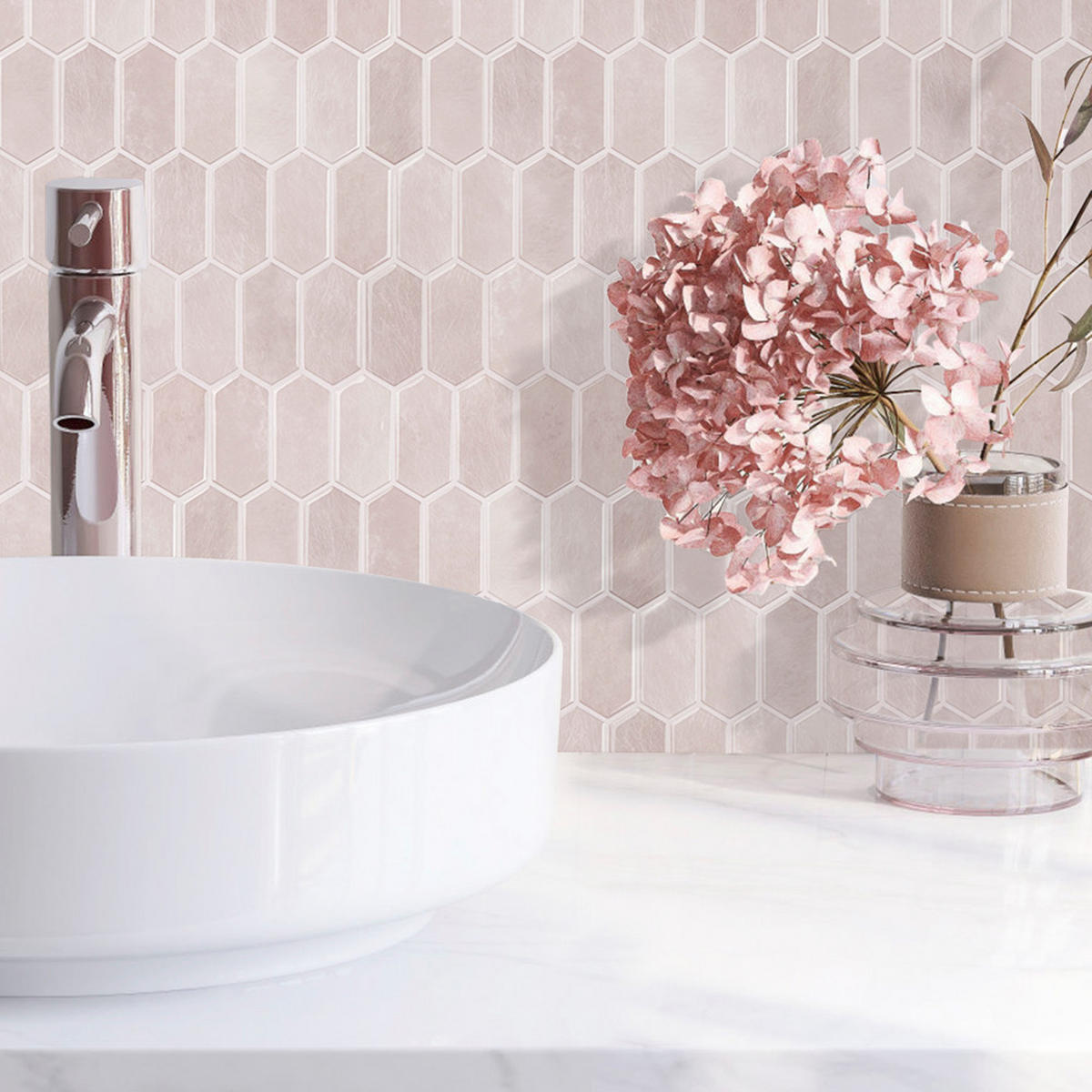 FLIESENAUFKLEBER 1 Stück 30,5 x 30,5 cm Selbstklebende Fliesen - Pera Rosa - Rosa, Kunststoff (30.5/0.12/30.5cm) - Mazovia