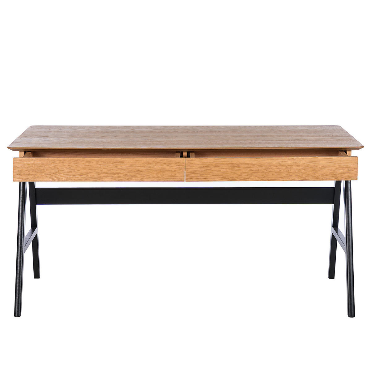 SCHREIBTISCH - Eiche teilmassiv - Eichefarben/Schwarz, Holz/Holzwerkstoff (76/150/75cm) - home24