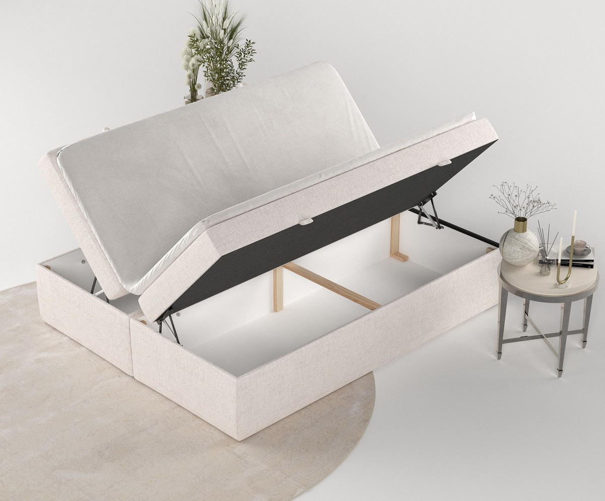 BOXBETT Lennon Beige 140/200 cm im Webstoff - Beige/Schwarz, Holz/Holzwerkstoff (140/200cm) - Maison de Reve