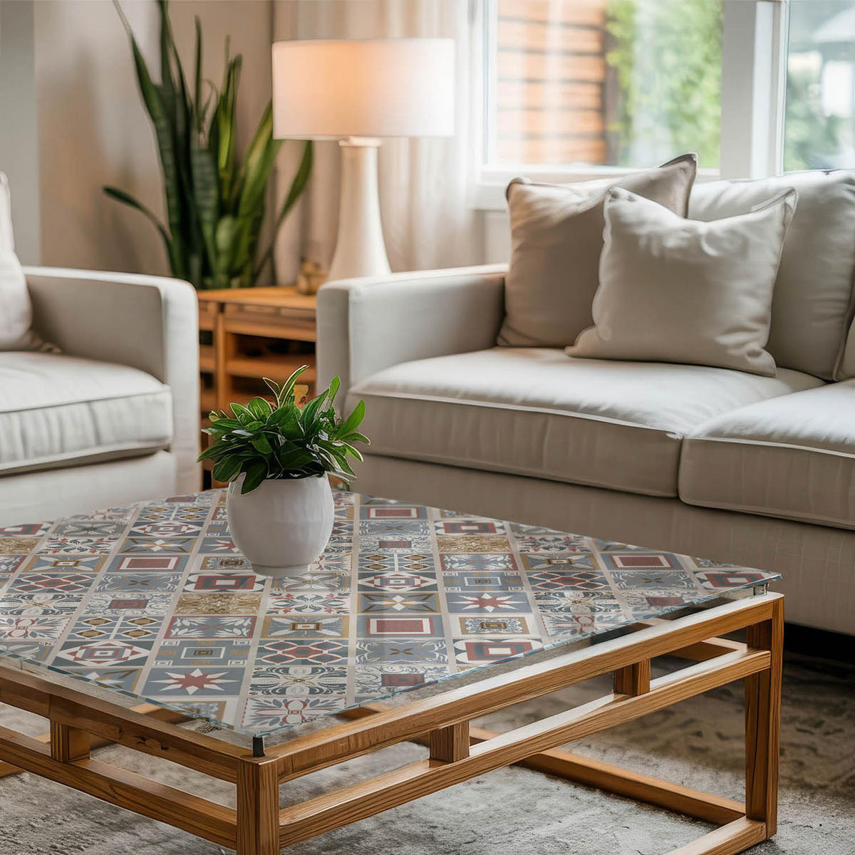 TISCHPLATTE 50x50 cm Mosaikmuster mit Ornamenten - Multicolor/Grau, Glas (50/50/0.4cm) - TULUP