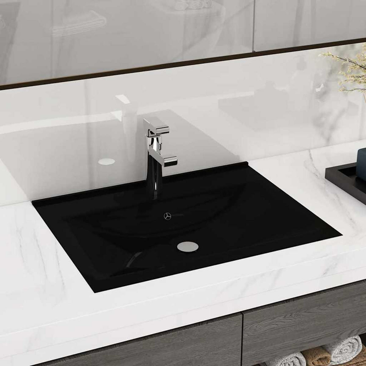 WASCHBECKEN Lapp 60/46/16 cm - Schwarz, Keramik (60/16/46cm) - Nettlife