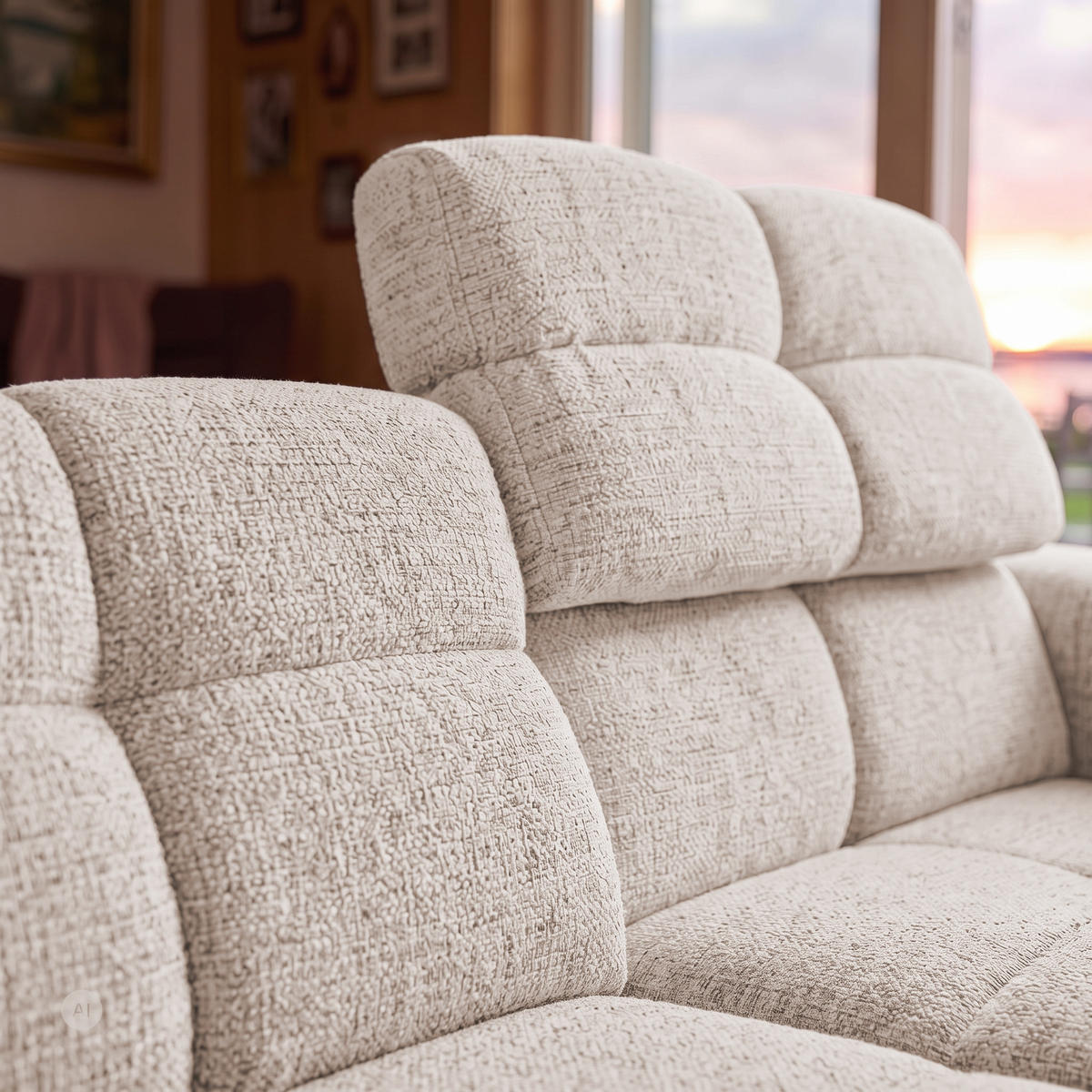 ECKSOFA TENDER Rechts mit Schlaffunktion und Verstellbare Kopfstützen, Chenille beige - Beige/Schwarz, Holz/Kunststoff (176/315cm) - Muffo