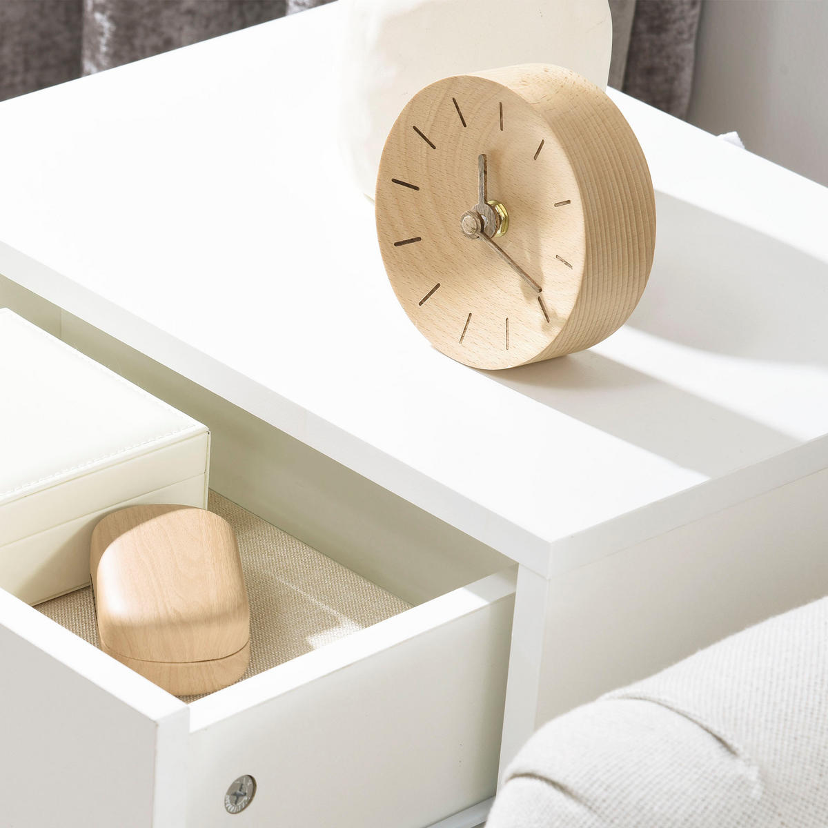 NACHTSCHRANK 2er-Set DE-12959 1 Schublade, skandinavisch Weiß/Naturholz - Weiß, Holzwerkstoff (30.5/60/40.5cm) - ComfortXL