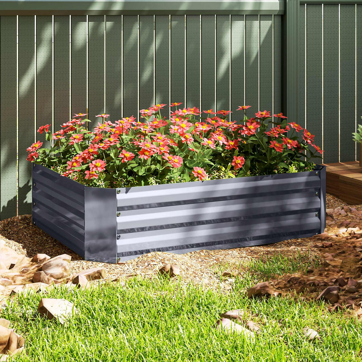 HOCHBEET, 120L x 90B x 30H cm - Dunkelgrau, Metall (90/30/120cm) - Outsunny