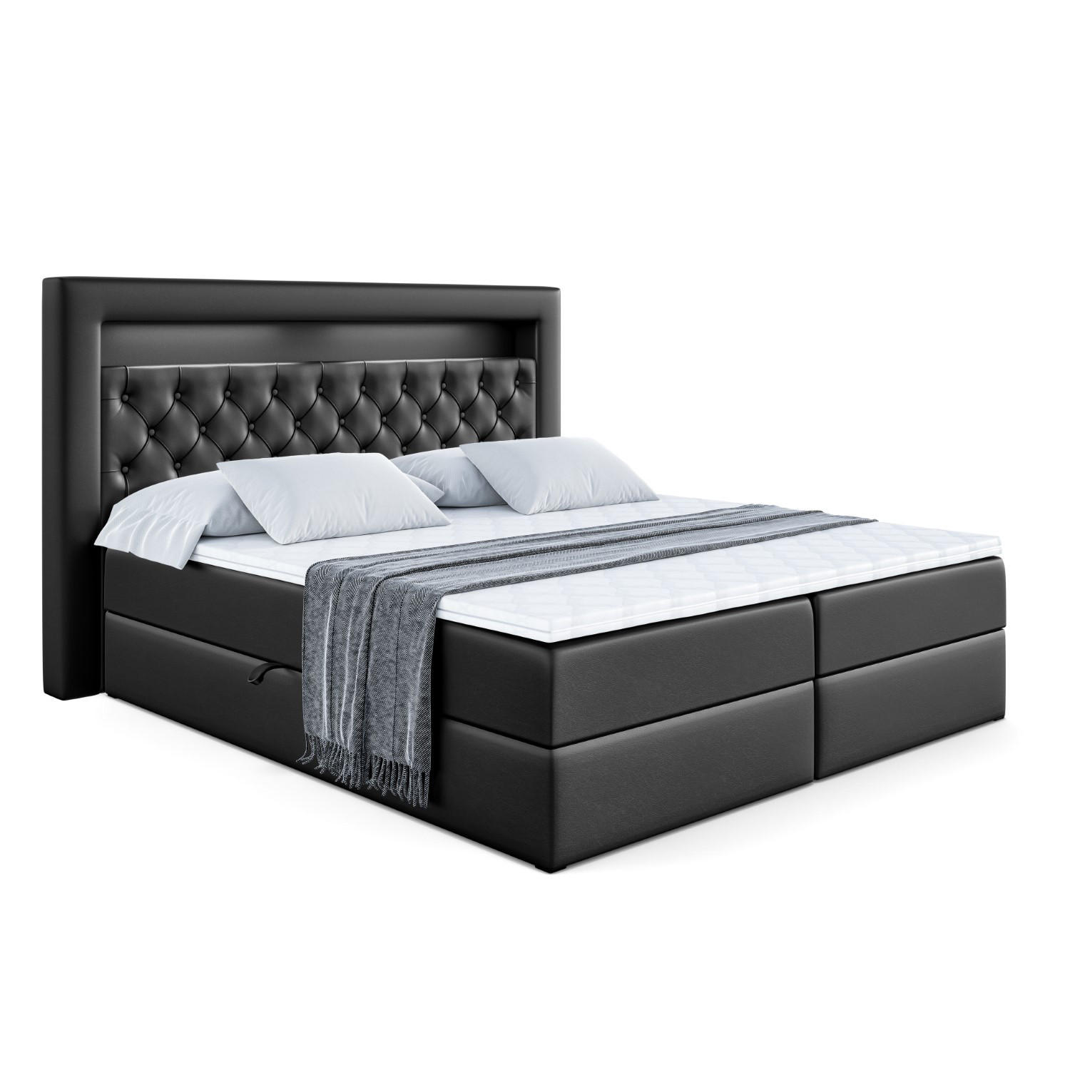 BOXBETT LED mit H3-Matratze und Lattenrost - NOEL GOLD - 120x200 Schwarz Hochglanz - Schwarz Hochglanz, Holzwerkstoff (120/200cm) - ALTDECOR