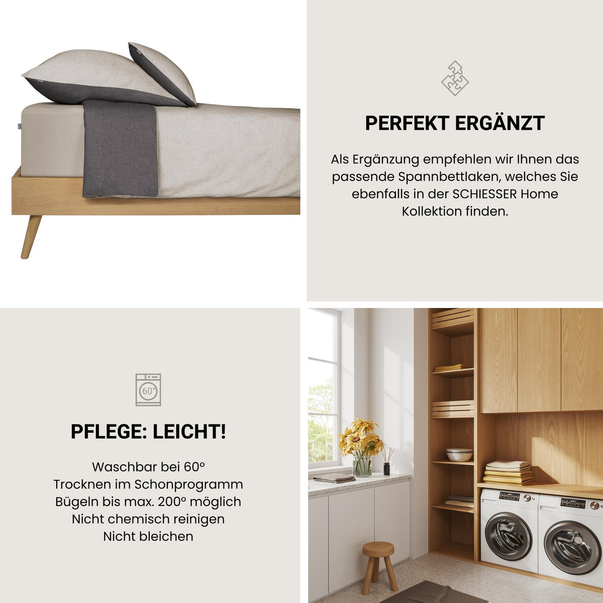 BETTWÄSCHESET Doubleface - Feinbiber - 2-teilig - 155 x 220 cm - Hellgrau-Dunkelgrau - Dunkelgrau, Textil (155/220cm) - SCHIESSER