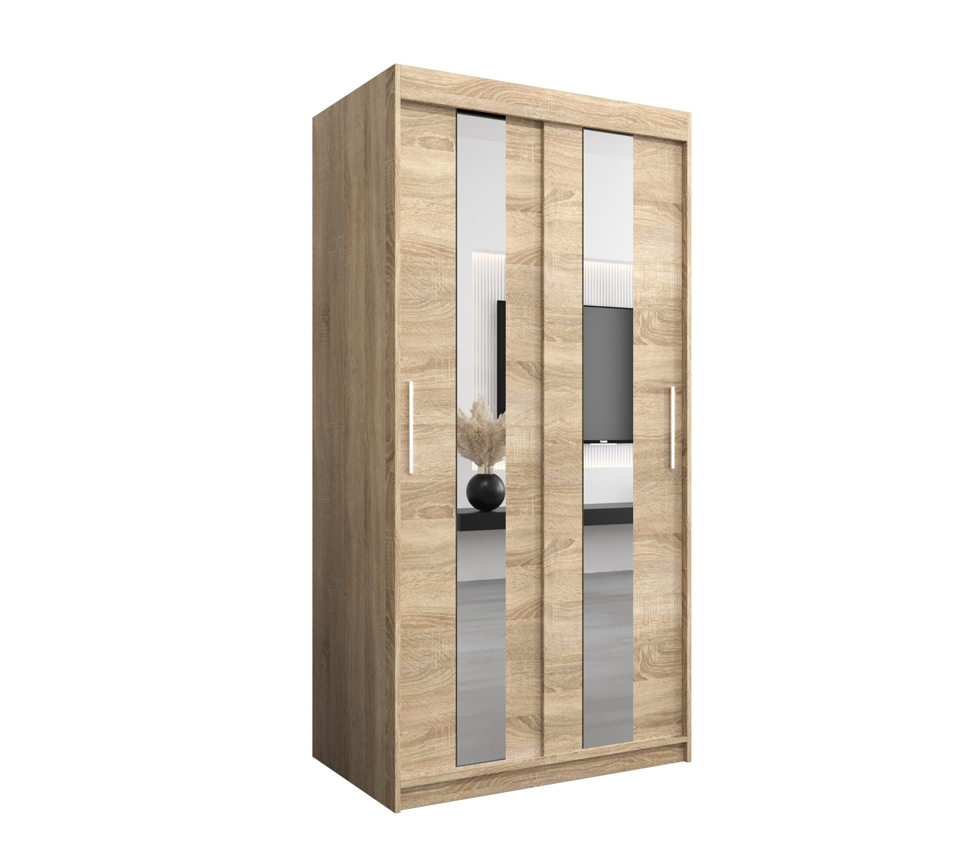 SCHWEBETÜRENSCHRANK 200/100/62 2-türig - Silberfarben/Sonoma Eiche, Holz/Kunststoff (100/200/62cm) - MÖBEL KRYSPOL