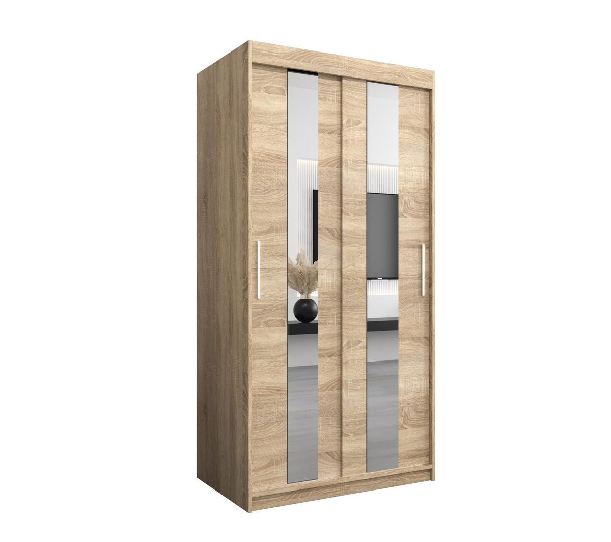 SCHWEBETÜRENSCHRANK 200/100/62 2-türig - Silberfarben/Sonoma Eiche, Holz/Kunststoff (100/200/62cm) - MÖBEL KRYSPOL