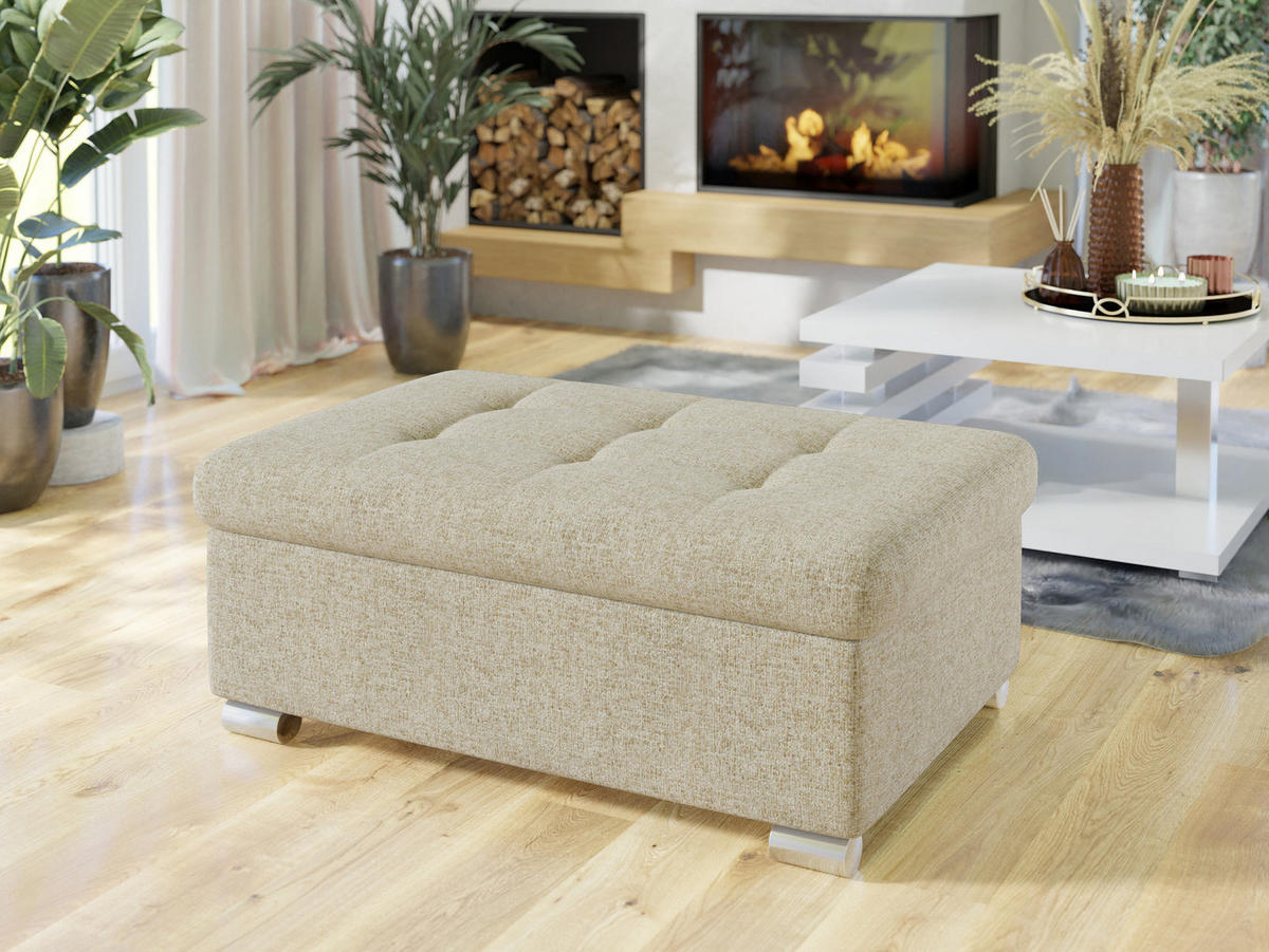 POLSTERHOCKER Niko Groß - Beige/Silberfarben, Holz/Textil (96/41/70cm) - MIRJAN24