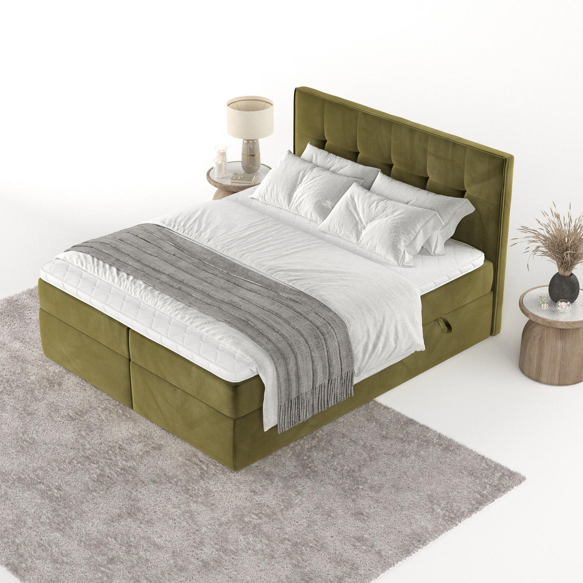 BOXBETT Mireo 140/200 cm Olivgrün im Kronos Stoff - Schwarz/Olivgrün, Holz/Holzwerkstoff (140/200cm) - AltaBeds