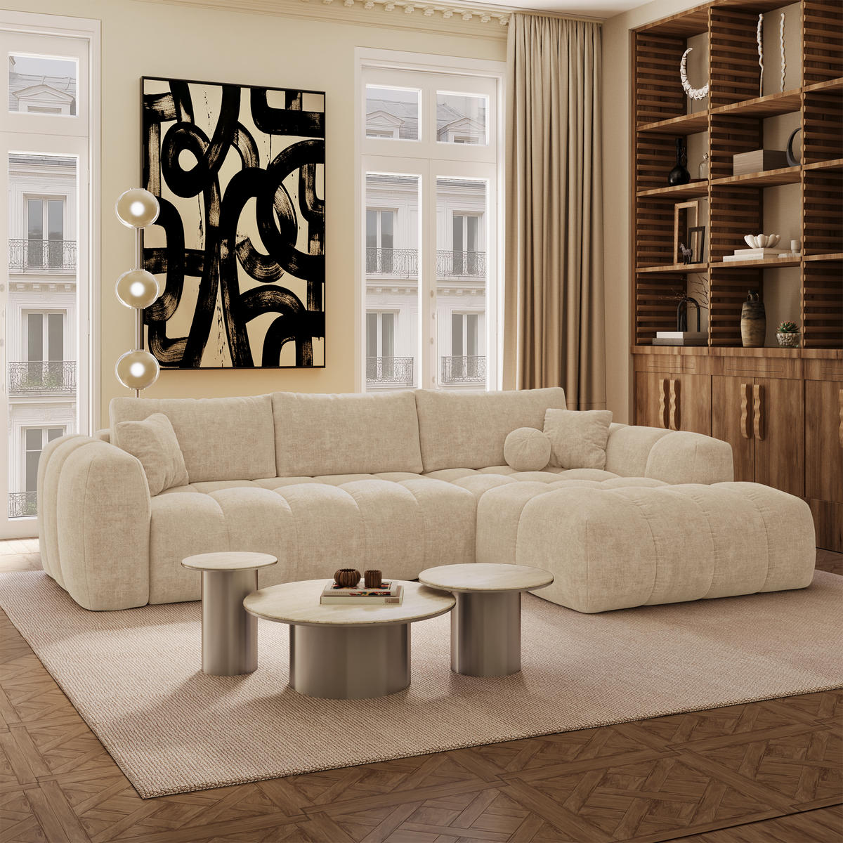 ECKSOFA rechtwinklig SKY Köpergewebe Beige 310cm - Beige, Textil (310/180cm) - Premium Interiors
