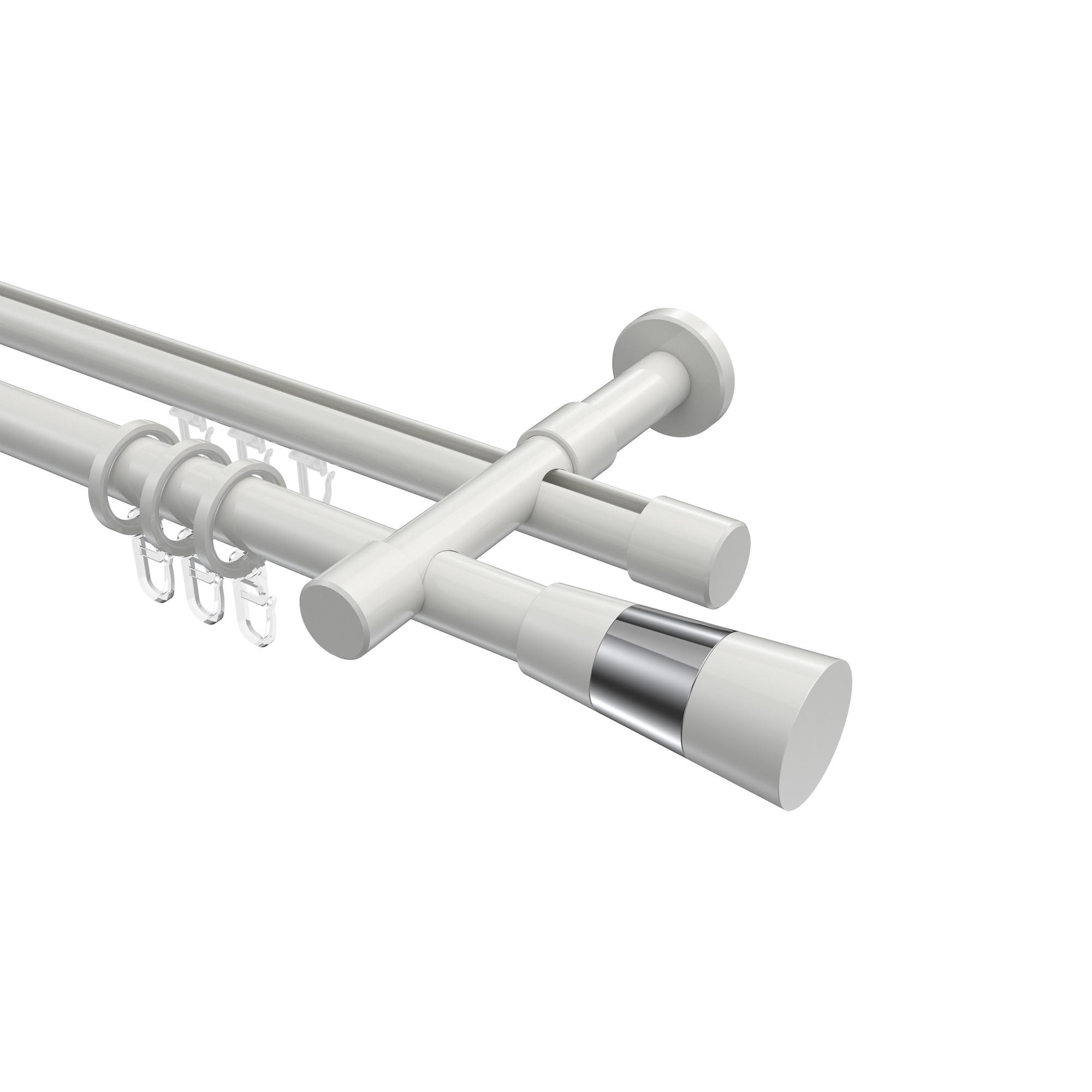 RUNDROHR-INNENLAUF-GARDINENSTANGEN-SET Prestige Tanara 100 cm, 2-läufig, 20 mm Ø Weiß - Chromfarben/Weiß, Metall (100cm) - INTERDECO