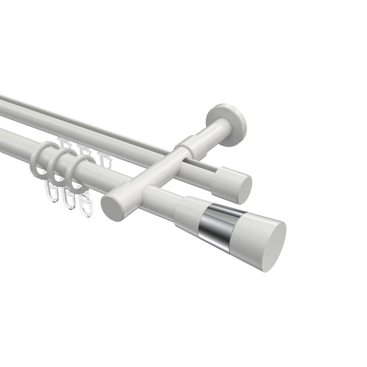RUNDROHR-INNENLAUF-GARDINENSTANGEN-SET Prestige Tanara 280 cm (geteilt in 2 x 140 cm), 2-läufig, 20 mm Ø Weiß - Chromfarben/Schwarz, Metall (280cm) - INTERDECO